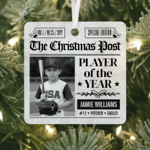 Adorno Metálico Foto de periódico de Navidad de béisbol personaliz