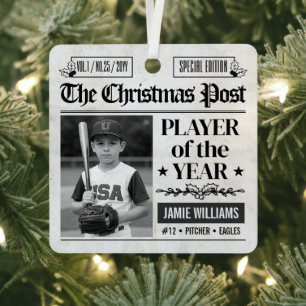 Adorno Metálico Foto de periódico de Navidad de béisbol personaliz