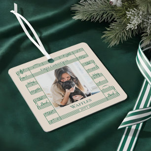 Adorno Metálico Foto de perro primera Navidad Woof Sheet Music