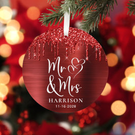 Adorno Metálico Foto de Purpurina rojo recién casada