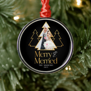 Adorno Metálico Foto de recién casados en árbol de Navidad negro y