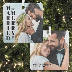 Adorno Metálico Foto de recién casados Feliz Navidad casados