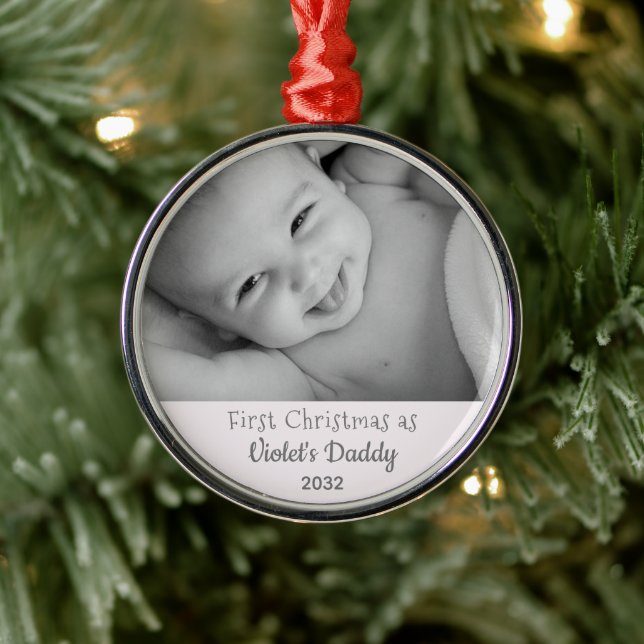 Adorno Metálico Foto del año del primer Navidad de papá (Árbol)