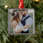 Adorno Metálico Foto del corazón de la caligrafía de amor<br><div class="desc">El regalo perfecto para los recién casados</div>
