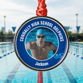 Adorno Metálico Foto del equipo de natación azul regalo de Navidad