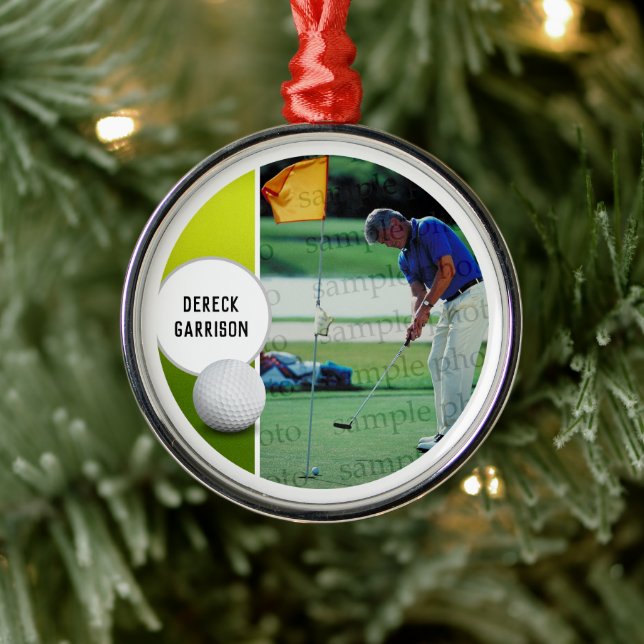 Adorno Metálico Foto del jugador de golf | Personalizable (Árbol)