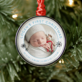 Adorno Metálico Foto del primer Navidad del bebé con estadísticas