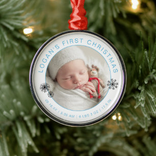 Adorno Metálico Foto del primer Navidad del bebé con estadísticas 