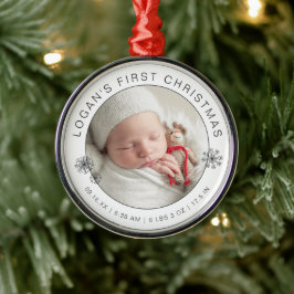 Adorno Metálico Foto del primer Navidad del bebé con estadísticas