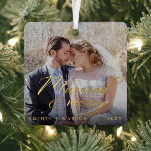 Adorno Metálico Foto elegante de Navidad de casados y felices