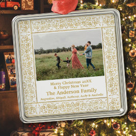 Adorno Metálico Foto enmarcada con flor de oro vintage