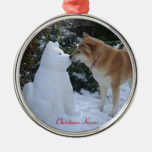 Adorno Metálico foto estacional linda de Akita del muñeco de niev