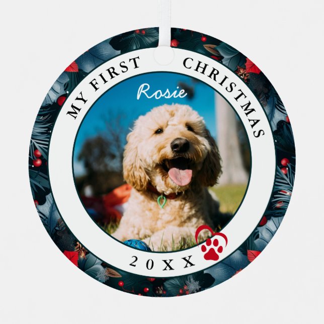Adorno Metálico Foto mascota Mi primer perro de Navidad (Anverso)