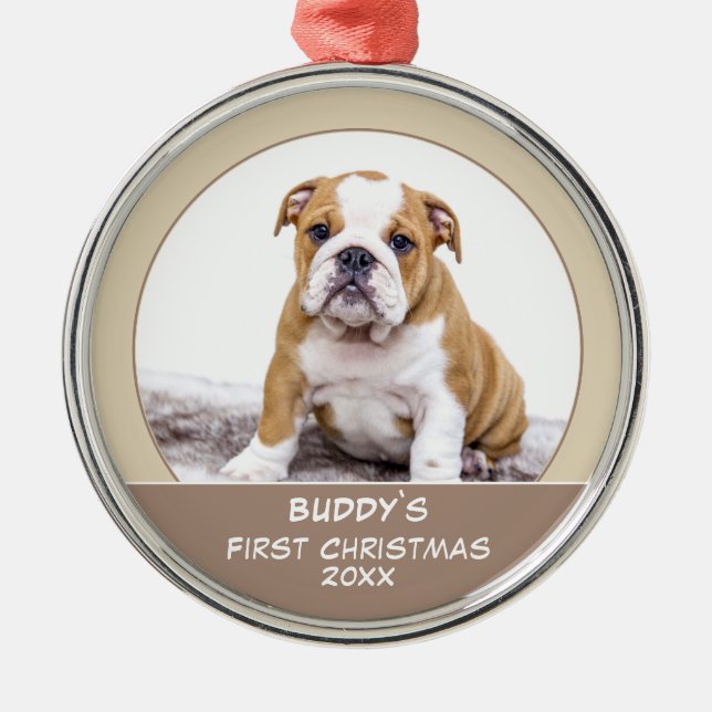 Adorno Metálico Foto Mascota personalizada de los primeros Navidad (Frente)