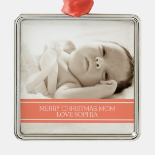 Adorno Metálico Foto Merry Christmas Mom Ornament Coral