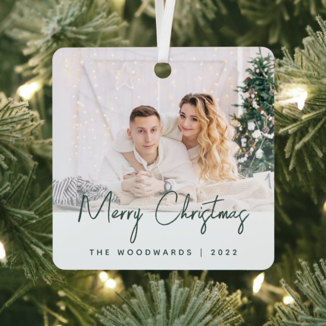 Adorno Metálico Foto mínima Merry Christmas Green Script (in situ)