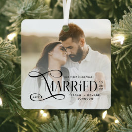 Adorno Metálico Foto minimalista de la primera Navidad de casados