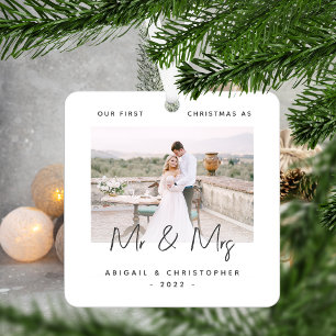Adorno Metálico Foto minimalista Primera Navidad como Mr. y Mrs. G