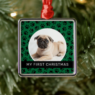 Adorno Metálico Foto moderna de la primera Navidad de un cachorro