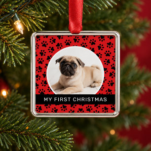 Adorno Metálico Foto moderna de la primera Navidad de un cachorro