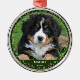 Adorno Metálico Foto nombre de mascota copos de nieve navidad