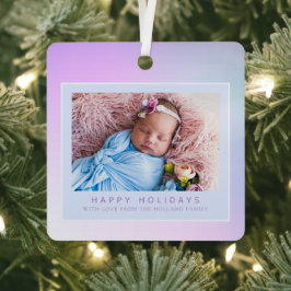 Adorno Metálico Foto Pastel Rosa Feliz Navidad