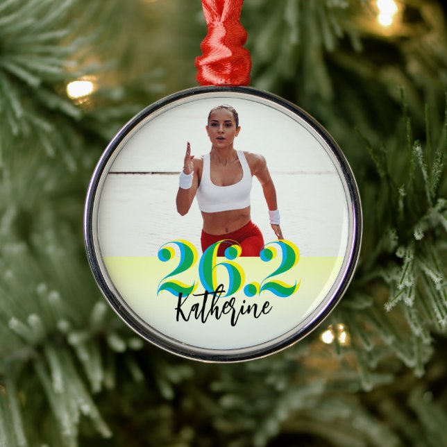 Adorno Metálico Foto personalizada 26.2 Maratón que corre verde (Árbol)