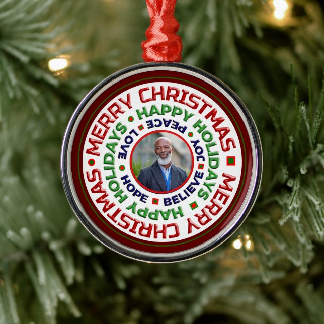 Adorno Metálico Foto personalizada de feriado navideño familiar (Árbol)