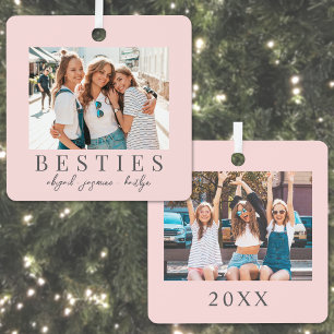 Adorno Metálico Foto personalizada de la mejor amiga en rosa claro