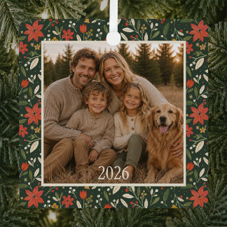 Adorno Metálico Foto personalizada de Navidad con flores folclóric