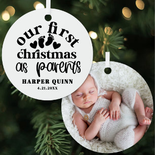 Adorno Metálico Foto personalizada de nuestro primer Navidad como