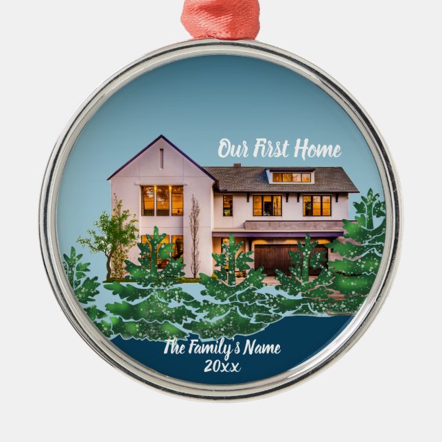 Adorno Metálico Foto personalizada Nuestros primeros Navidades en  (Frente)