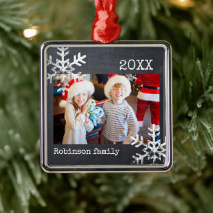 Adorno Metálico Foto personalizado Chalkboard Snowflakes