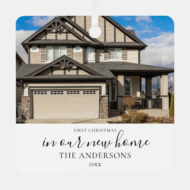Adorno Metálico Foto personalizado Primer hogar navideño (Anverso)