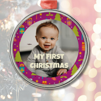 Adorno Metálico Foto personalizado: primeros regalos de Navidad pa