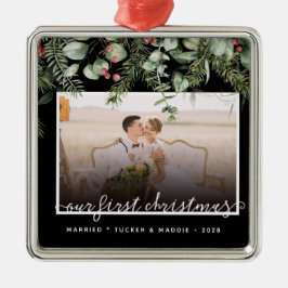 Adorno Metálico Foto Primera Navidad Casada de Verdor de Invierno
