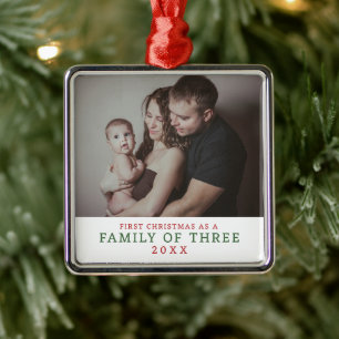 Adorno Metálico Foto Primera Navidad como familia de los tres