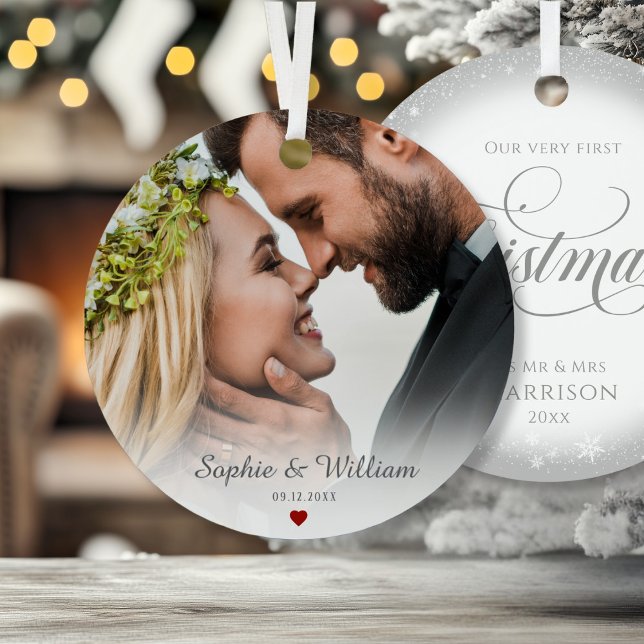 Adorno Metálico Foto Primera Navidad como Mr. y Mrs. Ornament (Photo First Christmas as Mr. and Mrs. Ornament)