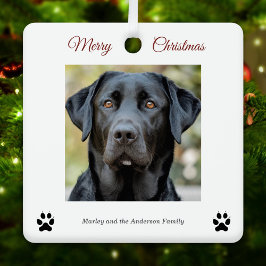 Adorno Metálico Foto simple de perro Feliz Navidad Blanco