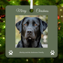 Adorno Metálico Foto simple de perro Feliz Navidad Verde