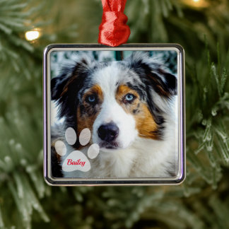 Adorno Metálico Foto y nombre de perro con Navidades de Paw Print