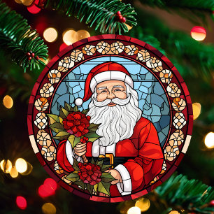 Adorno Metálico Foto y nombre de texto personalizado de Santa Clau