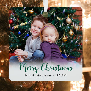 Adorno Metálico Foto y texto personalizados de Navidad minimalista