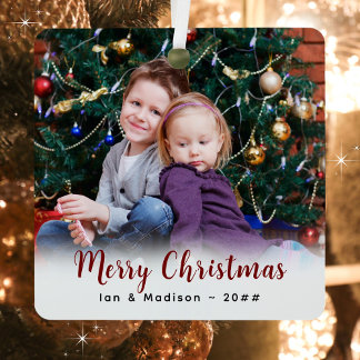 Adorno Metálico Foto y texto personalizados de Navidad modernos pa