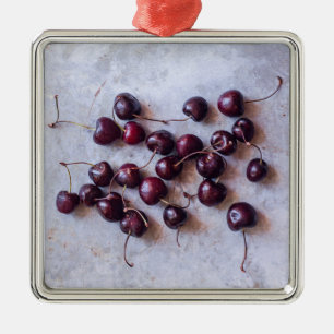 Adorno Metálico Fotografía de Cerezas Rojas Frescas
