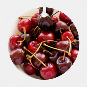 Adorno Metálico Fotografía de cerezas rojas frescas en un tazón