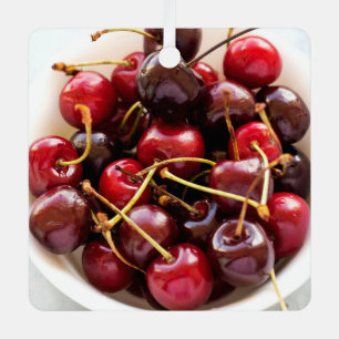 Adorno Metálico Fotografía de Cerezas Rojas Frescas en un Tazón