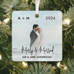 Adorno Metálico Fotos de la primera Navidad de Feliz y Casado