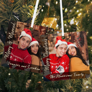 Adorno Metálico Fotos de Navidad de Pareja Recién Casada Feliz y C