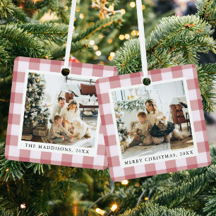 Adorno Metálico Fotos familiares de Navidad con patrón de cuadros 
